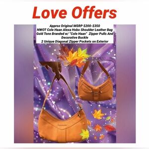 Cole Haan Alexa Hobo Shoulder Leather Bag NWOT Branding on Gold Tone Hardware